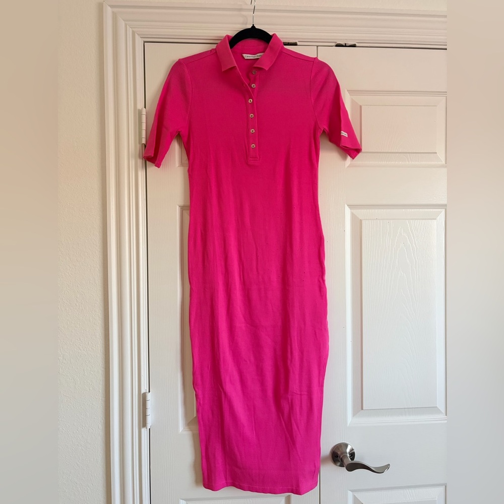 Calvin Klein Jeans Hot Pink Polo Midi Dress